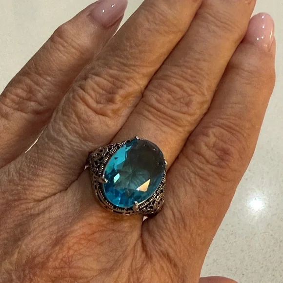 Synthetic Blue Stone Cocktail Ring - Picture 6 of 7